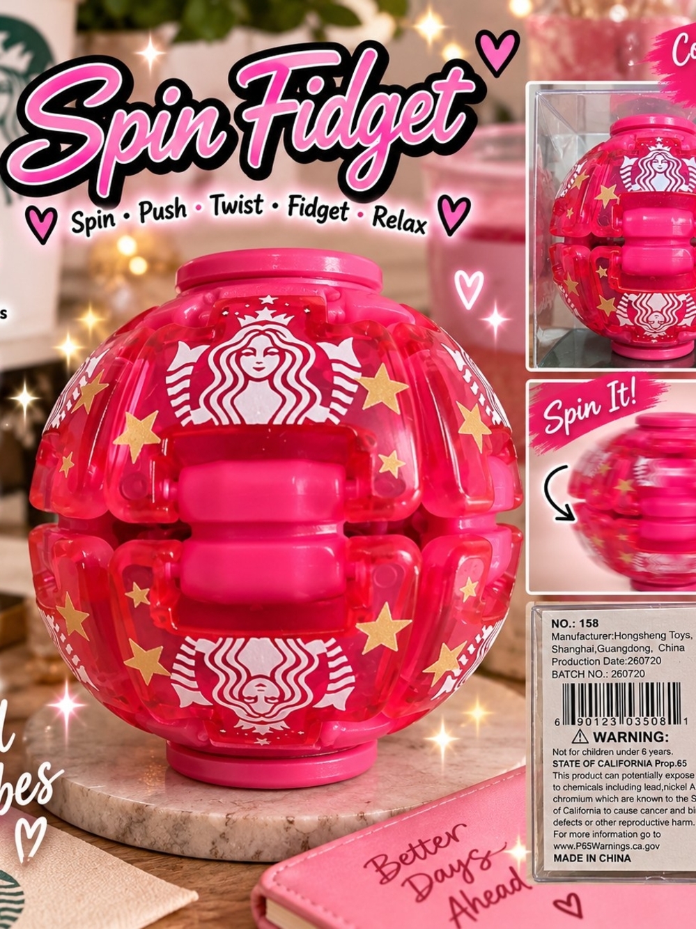Spin Fidget Ball - Pink Relaxing Hand Toy
